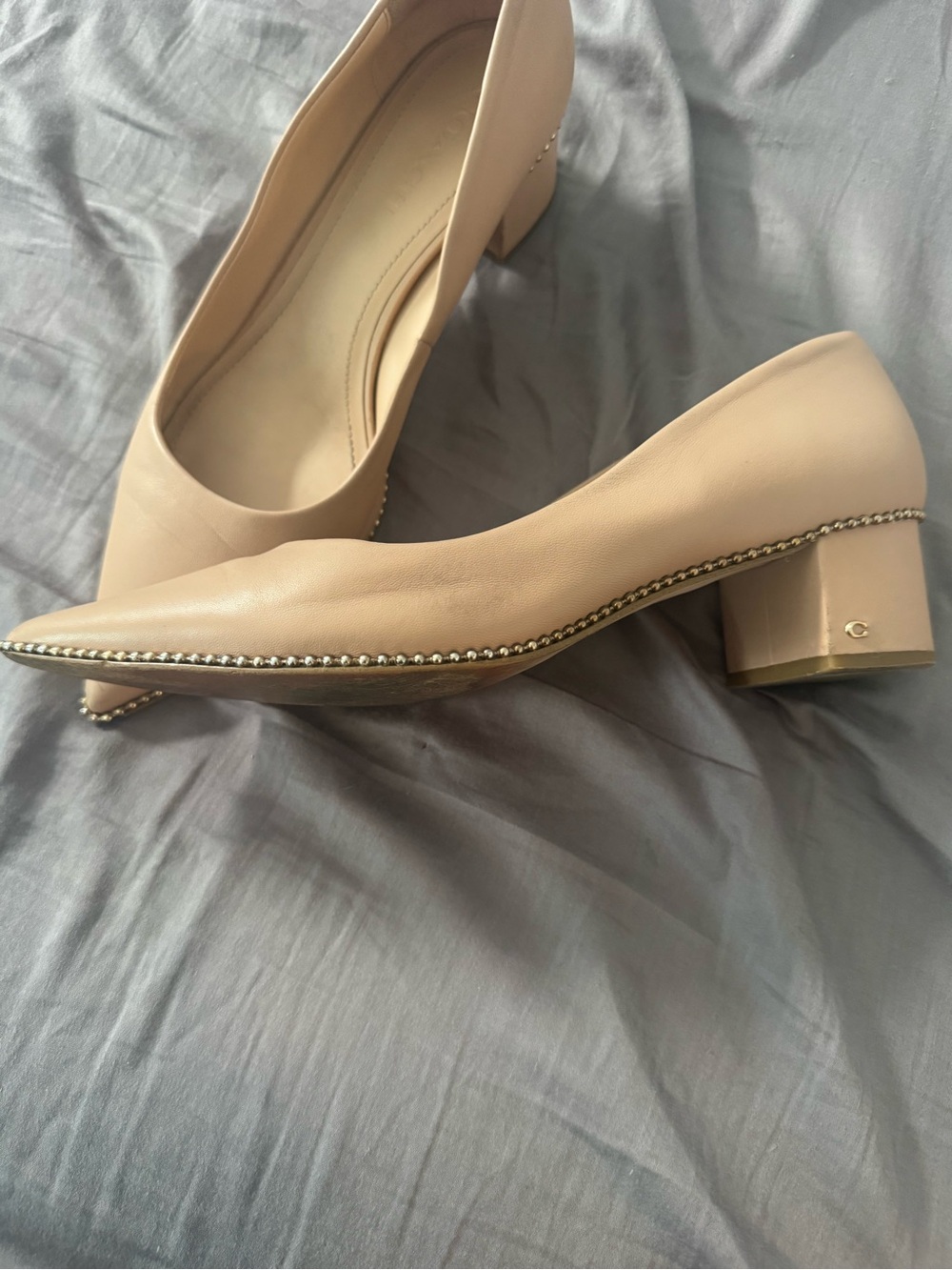 Coach leather Heel Pumps with Decorative Gold Trim